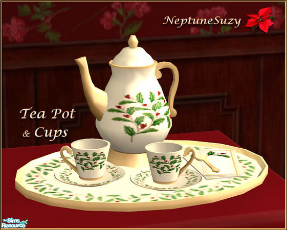 Sims 2 — NSC Christmas China - Tea Set  by Neptunesuzy — You Simmies will Love this Christmas Tea Set! Enjoy!