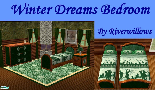 Sims 2 — Winter Dreams Bedroom by Riverwillows — Cozy cabin bedroom, with fireplace to warm up those frosty winter