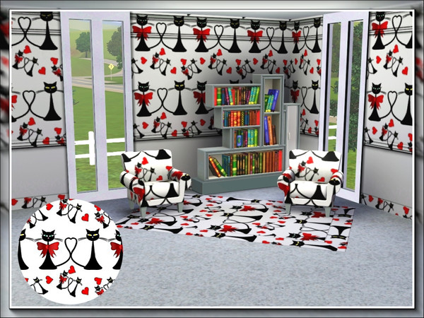 Sims 3 — marcorse_valentines cats pattern by marcorse — A simple repeat pattern featuring a pair of black cats, posed for