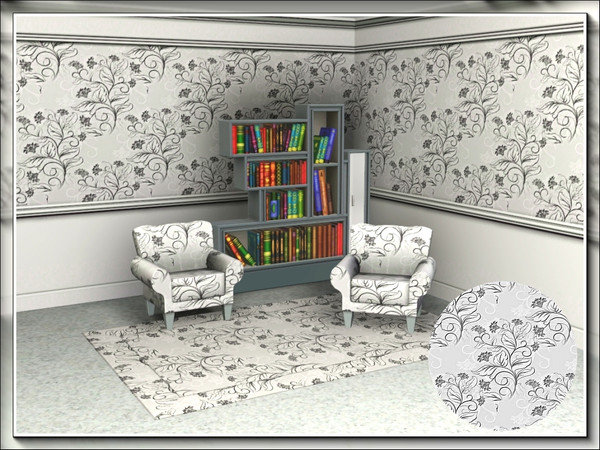 Sims 3 — marcorse_silvery pattern by marcorse — Stylised flowers and leaves, plus flourishes, in silvery grey on a