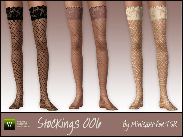 Sims 3 — Stockings 006 by minicart — Pretty criss-cross patterned stockings with lace floral hold up design. Fits female