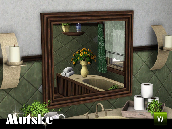 Sims 3 — Bathroom Aria Mirror by Mutske — 1 recolorable part. Environment 2, Fun 3, Charisma. Made by Mutske@TSR. TSRAA.