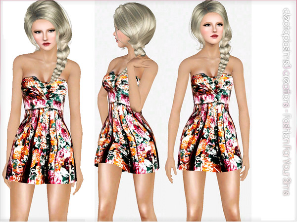Sims 3 — Colorful floral printed dress by Cleotopia — This dress will give your sim a cute look!
