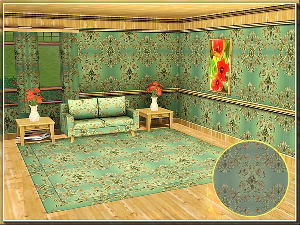 Sims 3 — marcorse_ Victorian wallpaper-green pattern by marcorse — A delightful, classic Victorian wallpaper pattern in