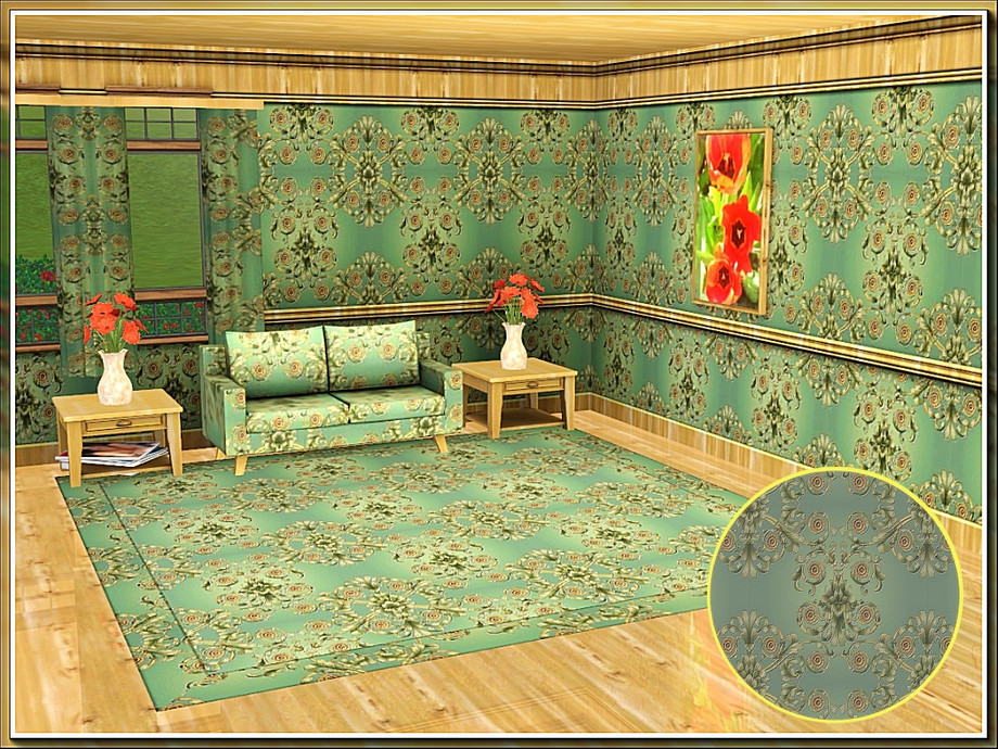 The Sims Resource - marcorse_ Victorian wallpaper-green pattern