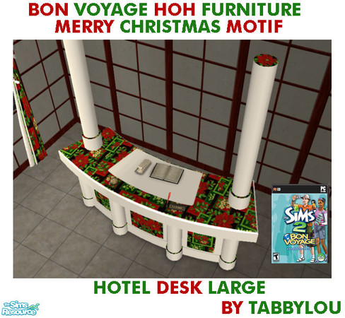 Sims 2 — TL - BVHOH MerryChristmasMotif HotelDeskLarge by TabbyLou — Hotel Desk, large one, in Recolors of the Bon Voyage
