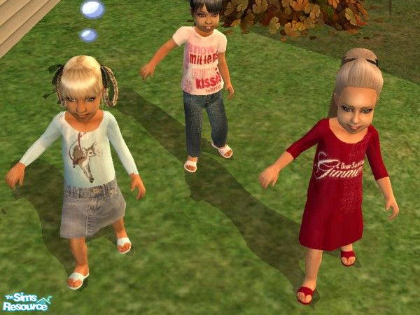 Sims 2 — Winter Toddlers by binky13 — Three cute outfits for toddler with winter themes. A red dress with the words