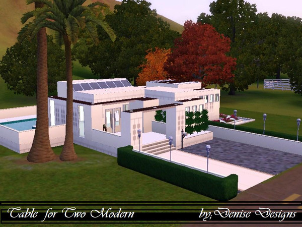 Sims 3 — Table For Two Modern Home by Denise_Designs — 1 large bedroom, 2 bath, kitchen, living room, and large pool.