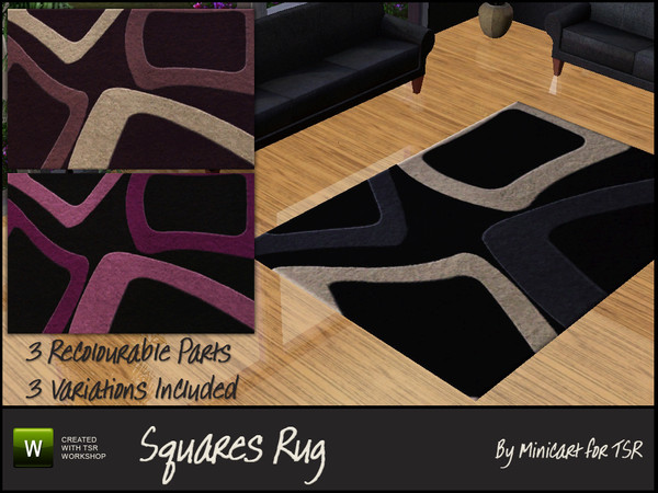 Sims 3 — Squares Rug by minicart — Modern rug with square pattern design. Three recolourable parts and three variations