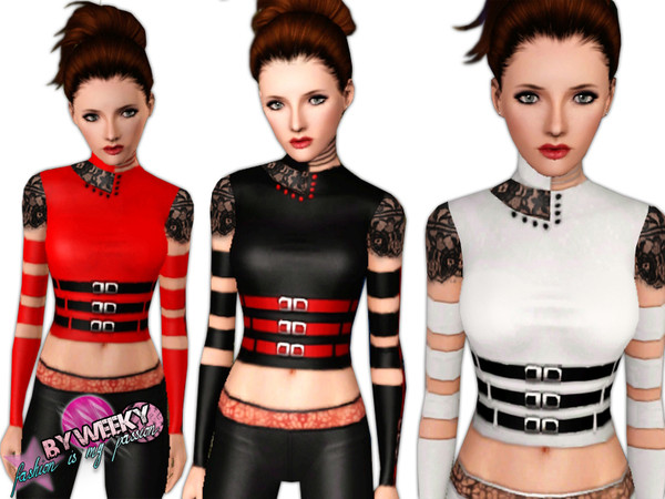 Sims 3 — Belted top  by Weeky — Belted top - recorable with 2 color areas - custom CAS and launcher thumbnail - for YA