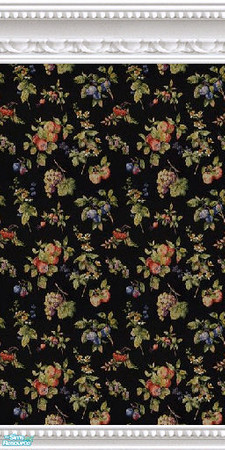 Sims 2 — jsf2WMBRMossFruitF by jsf — Clusters of fruit stand out on a black background in white marble beaded mouldings.