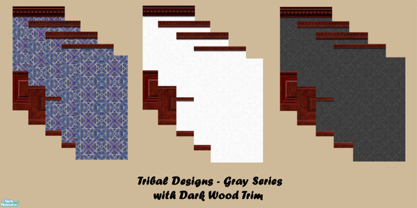 Sims 2 — Tribal Designs Gray Wallpaper Set by merdj — Tribal designs wallpaper set with three coordinating shades of gray