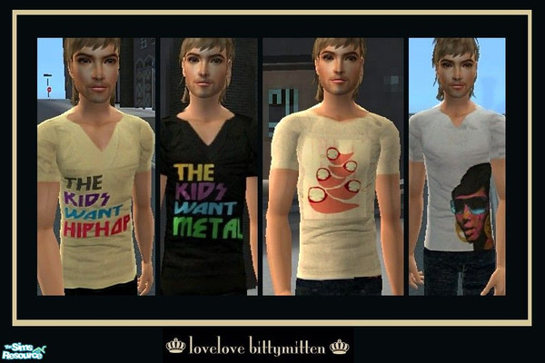 Sims 2 — Graphic Ts with Nike Dunk High Tops for Guys by bittymittenz — A collection of 4 graphic Tshirts for guys paired