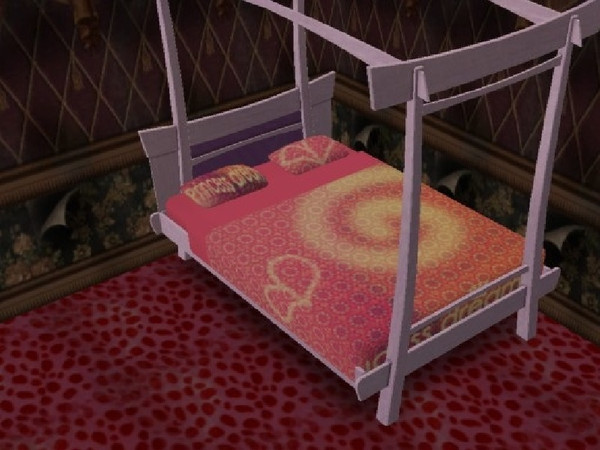 Sims 2 — 4 Gorgeous Beddings - Princess Dream by staceylynmay2 — Pink bedding, yellow swirls and heart. Pink pillows with