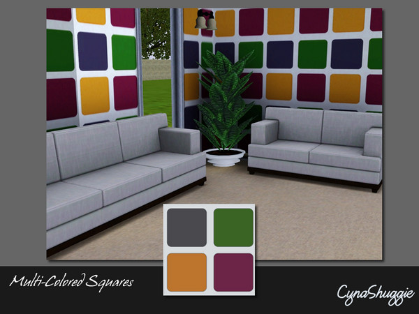 Sims 3 — Multi-Colored Squares by cynashuggie2 — Black, Orange, Maroon and Green squares on a light background. The