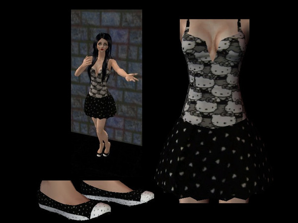 Sims 2 — Hello Kitty Dress by staceylynmay2 — Hello kitty dress. Top half - Hello kitty. Bottom skirt, black with white