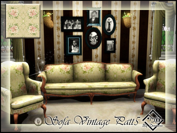 Sims 3 — Sofa Vintage Patt5 by Devirose — By Devirose-created using EA's 'Create a Pattern'.'-No need Expansion