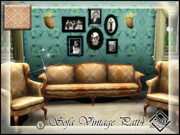 Sims 3 — Sofa Vintage Patt4 by Devirose — By Devirose-created using EA's 'Create a Pattern'.'-No need Expansion