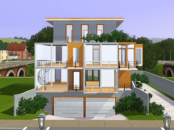 Sims 3 — modern townhouse 2 bedrooms NF by simoleontree — modern townhouse, two bedrooms, two and a half bathrooms, gym,