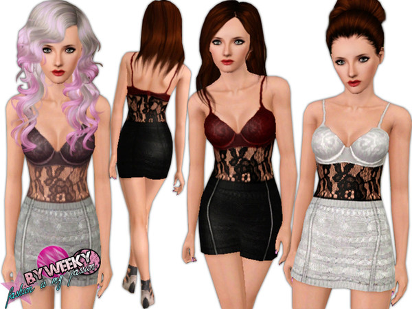Sims 3 — Torn  by Weeky — Torn - Top (bra) with lace and sweater skirt. Recorable with 3 color areas. I use multipiler