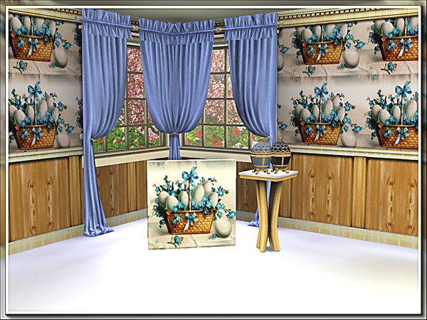 Sims 3 — marcorse_Easter basket pattern by marcorse — Blue forgetmenots and a bow decorate this basket of Easter eggs.