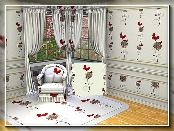 Sims 3 — marcorse_butterfly kisses pattern by marcorse — Red butterflies hover delicately over dandelion puffs in this