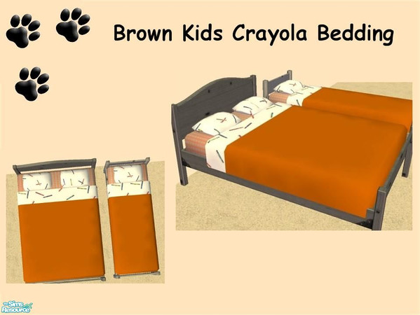 Sims 2 — Brown Kids Crayola Room - Brown Crayola Bedding by MinnieMinPin — Works nicely on single and double beds.