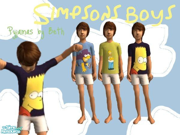 Sims 2 — Simpsons Boys - Pyjamas by bethbrit — Need more pyjamas for your boys? Here we go. With your favourite Simpsons