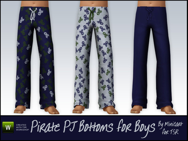 Sims 3 — Pirate Pyjama Bottoms for Boys by minicart — Novelty skull and crossbone pyjama bottoms for boys. Three