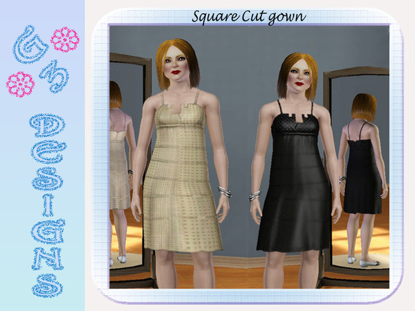Sims 3 — square neck cut dress by g3rocks — square cut neck gown, recolorable layers - 2