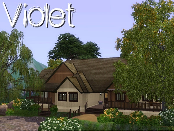 Sims 3 — Violet by grizzly_bear — 3 bedrooms, 1 bathroom, wrap aorund deck, pool, open living area, car space, yard