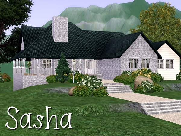 Sims 3 — Sasha by grizzly_bear — 3 bedrooms, 2 bathrooms, deck, pool, double garage, large garden, open plan living room