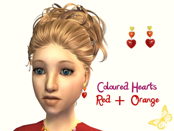 Sims 2 — Coloured Hearts - Red + Orange by sinful_aussie — Bright heart earrings for girls.