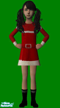 Sims 2 — Girls Christmas Dress by kollens — Girls, red Christmas dress, with textured top half, fur cuffs