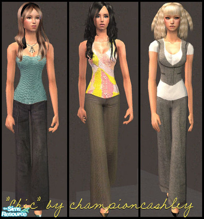 Sims 2 — Chic by championcashley — A set of three everyday outfits for adult female sims.
