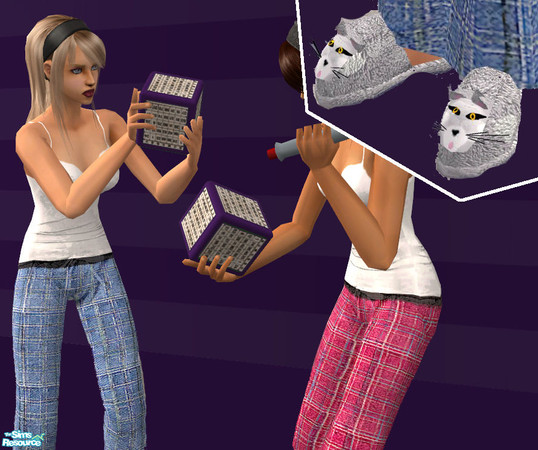 Sims 2 — Kitty Slipper Pjs by devikat — Recolors of ulkrhsn\'s bunny slipper pyjamas, with edited slipper alpha to make