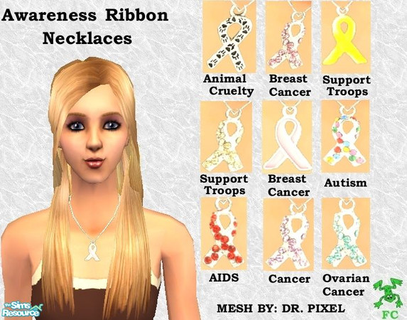 Sims 2 — Awareness Ribbon Necklaces by frogger1617 — Contanins 2 Breast Cancer Awareness, 2 Support our Troops, Animal