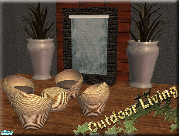 Sims 2 — Outdoor Living Set by nikisatez05 — Includes 4 new meshes - Chair, Table, Large Pot Plant and Large Water