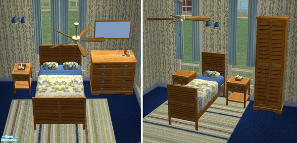 Sims 2 — Louisiana Bedroom  - Spring Flowers by Riverwillows — Lovely recolor of Caravan Sims Louisiana Bedroom, in blue