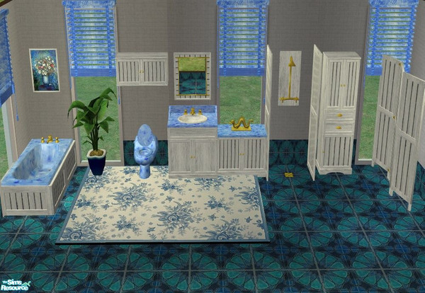Sims 2 — Louisiana Bathroom - Azure Seas by Riverwillows — Lovely recolor of Caravan Sims Louisiana Bathroom, in rich