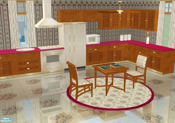 Sims 2 — Louisiana Kitchen - Tea Roses by Riverwillows — Lovely recolor of Caravan Sims Louisiana Kitchen, by