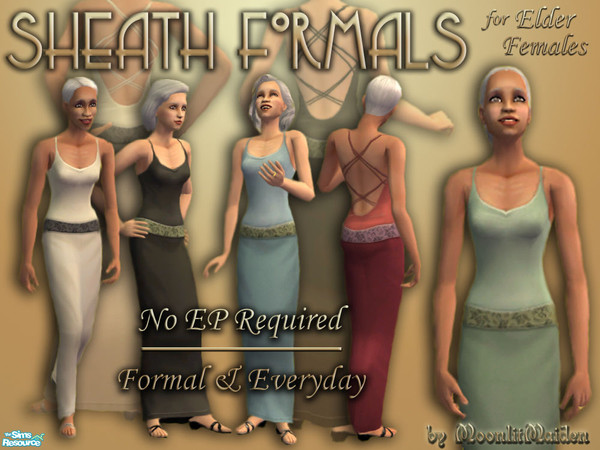Sims 2 — Sheath Formals for Elder Females (No EP) by moonlitmaiden — Tired of few decent clothes for elders? Expand your