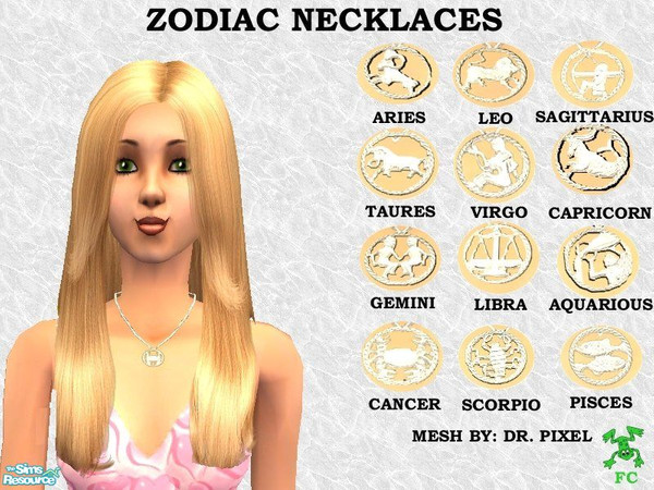 Sims 2 — Zodiac Neaklaces- Silver by frogger1617 — Zodiac Neaklaces in sterling silver. All 12 Zodiac symbols. Teen