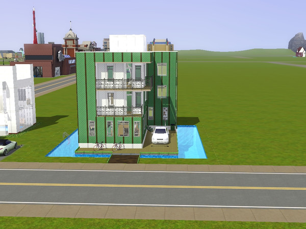 Sims 3 — Mint Cova by Xodess — Mint Cova, a beautiful modern-type home with a pool surrounding it. It is four stories