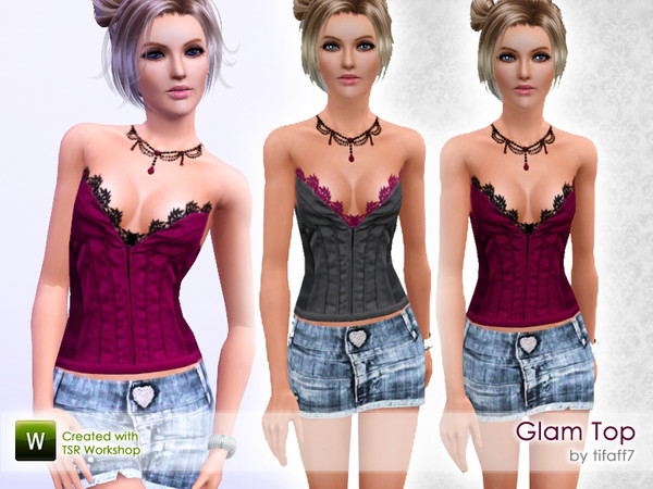 Sims 3 — Glam Top~UPDATED by tifaff72 — Sexy glam top with lace. Young Adult/Adult. Upperbody formal and everyday.