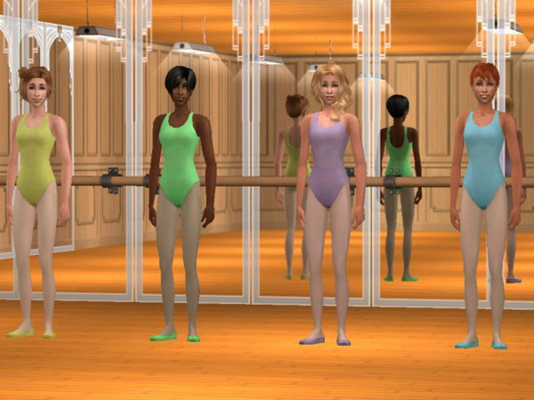 Sims 2 — Ballerina Recolors by Calia_M2 — Base Game Ballerina Recolors in Green, Yellow, Blue, and Purple