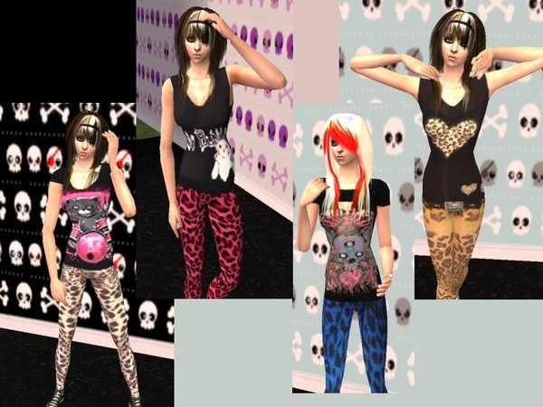 Sims 2 — 4 Scene Leopard Outfits by staceylynmay2 — 4 Scene leopard outfits for adults :) Pink, blue, brown and black