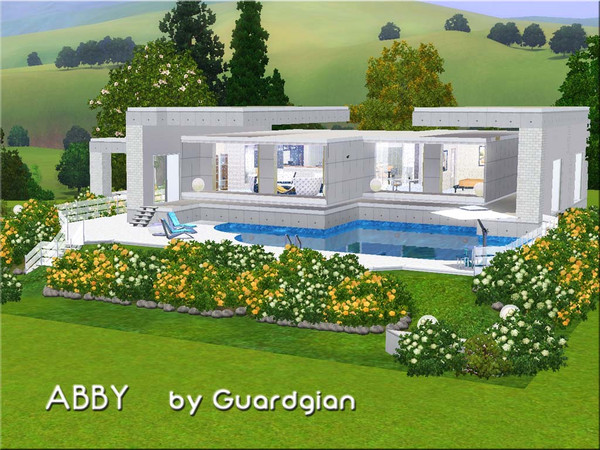 Sims 3 — ABBY by Guardgian2 — Surrounded by a garden providing a hot tub and a pool, this modern house features 2