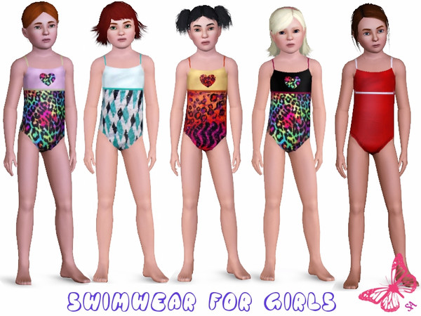 Sims 3 — Swimwear For Girls by sinful_aussie — Cute one-piece swimsuits for girls. They have two colour channels but the