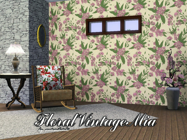 Sims 3 — FloralVintageMia by matomibotaki — Floral pattern with 3 recolorable areas, to find under Theme, by